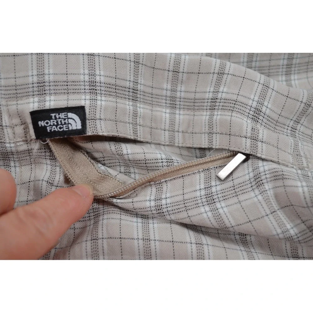 The North Face Long Sleeve Button Up Shirt Men's Size XL Beige Black Plaid‎ Nice